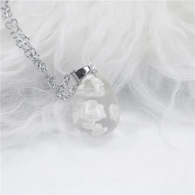 Peris Gems White Egg Transparent Resin Round Ball Pendant Necklace - Blue Sky White Cloud Chain Necklace SHEIN Amazon Temu