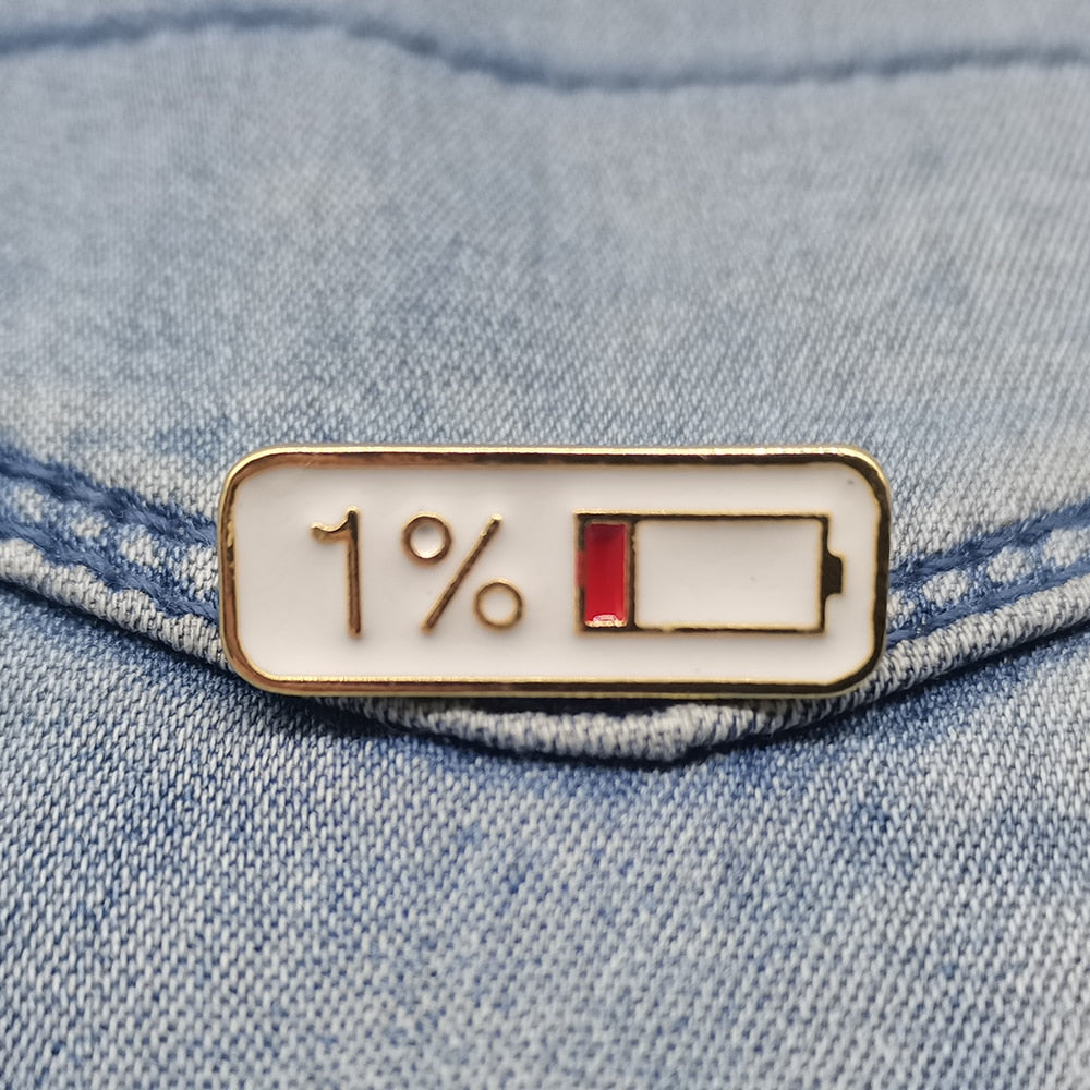 Peris Gems White Enamel 1% Battery Life Gold Badge Lapel Pins SHEIN Amazon Temu