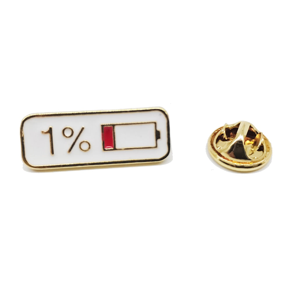 Peris Gems White Enamel 1% Battery Life Gold Badge Lapel Pins SHEIN Amazon Temu