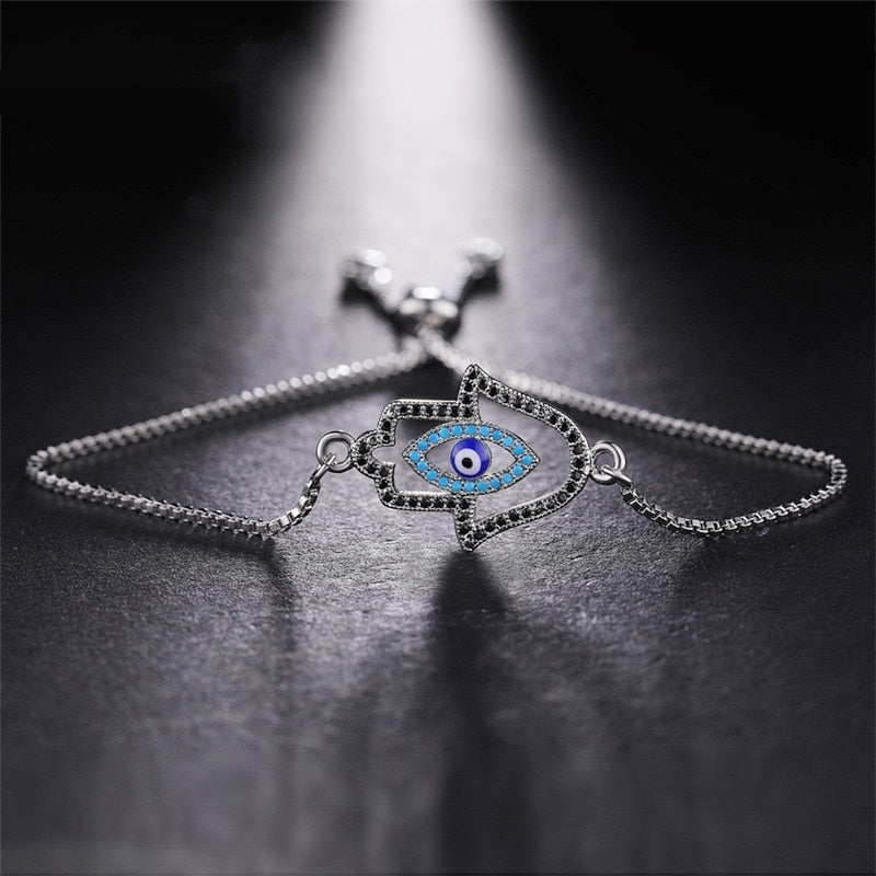 Peris Gems White Gold 1 / Adjustable Chains Enamel Hollow Hamsa Hand Evil Eye Bracelets Unisex SHEIN Amazon Temu