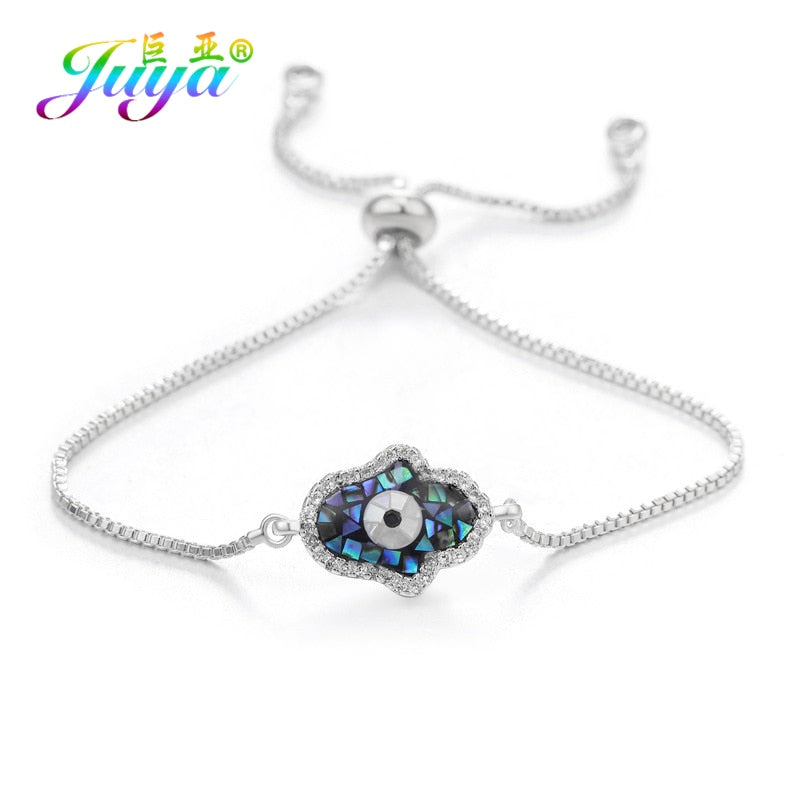 Peris Gems White Gold 10 / Adjustable Chains Enamel Hollow Hamsa Hand Evil Eye Bracelets Unisex SHEIN Amazon Temu