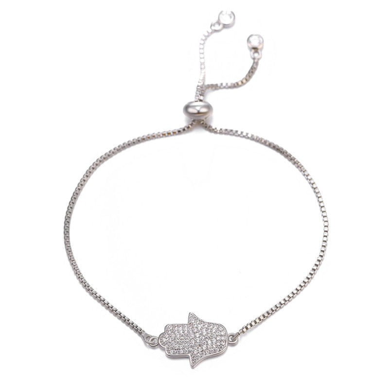 Peris Gems White Gold 11 / Adjustable Chains Enamel Hollow Hamsa Hand Evil Eye Bracelets Unisex SHEIN Amazon Temu