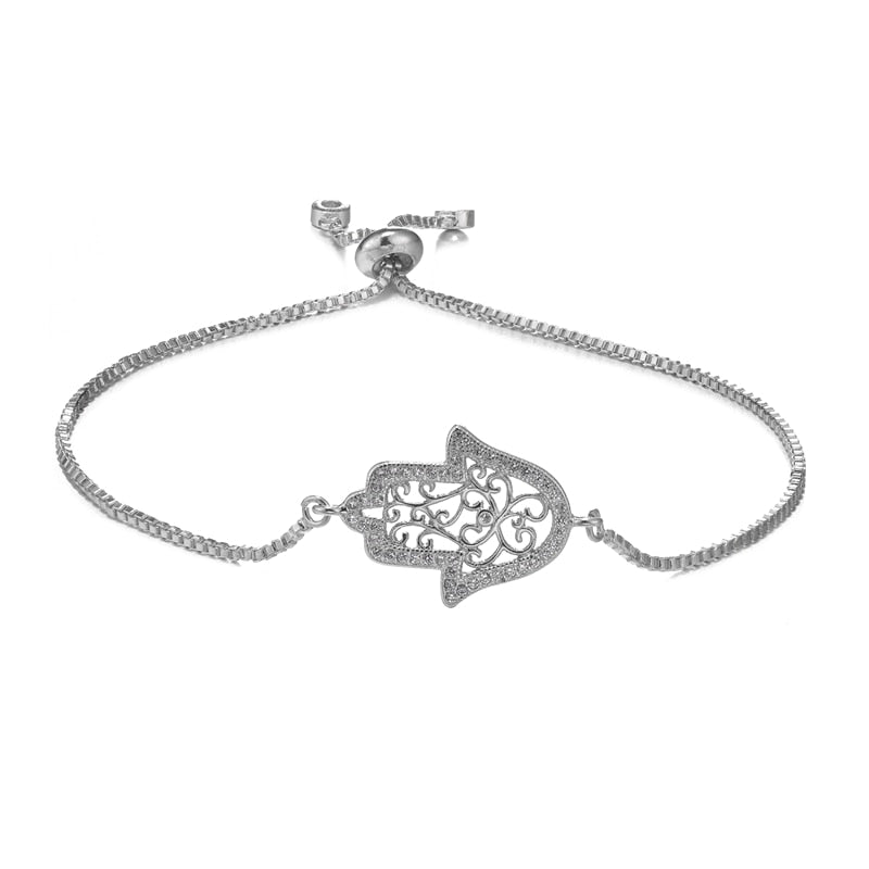 Peris Gems White Gold 2 / Adjustable Chains Enamel Hollow Hamsa Hand Evil Eye Bracelets Unisex SHEIN Amazon Temu
