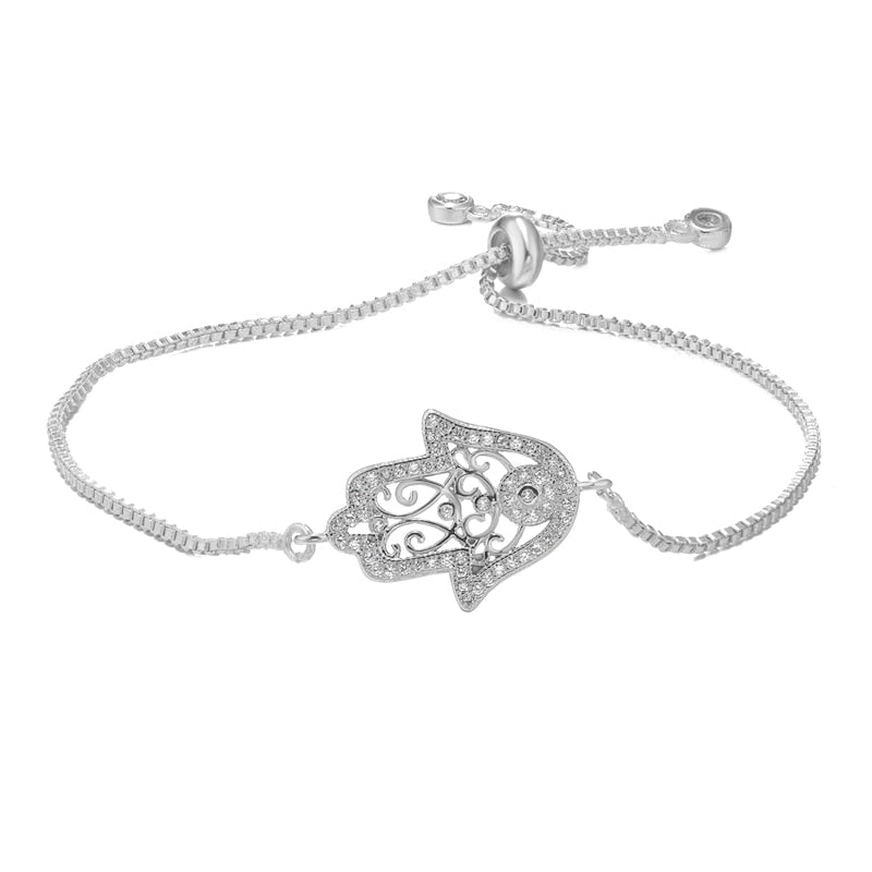 Peris Gems White Gold 3 / Adjustable Chains Enamel Hollow Hamsa Hand Evil Eye Bracelets Unisex SHEIN Amazon Temu