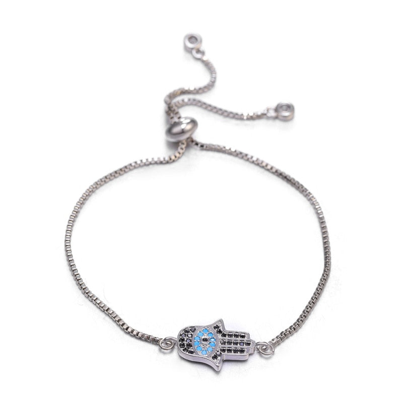 Peris Gems White Gold 6 / Adjustable Chains Enamel Hollow Hamsa Hand Evil Eye Bracelets Unisex SHEIN Amazon Temu