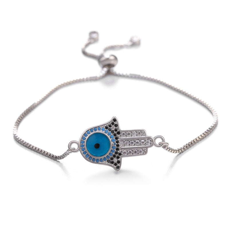 Peris Gems White Gold 7 / Adjustable Chains Enamel Hollow Hamsa Hand Evil Eye Bracelets Unisex SHEIN Amazon Temu