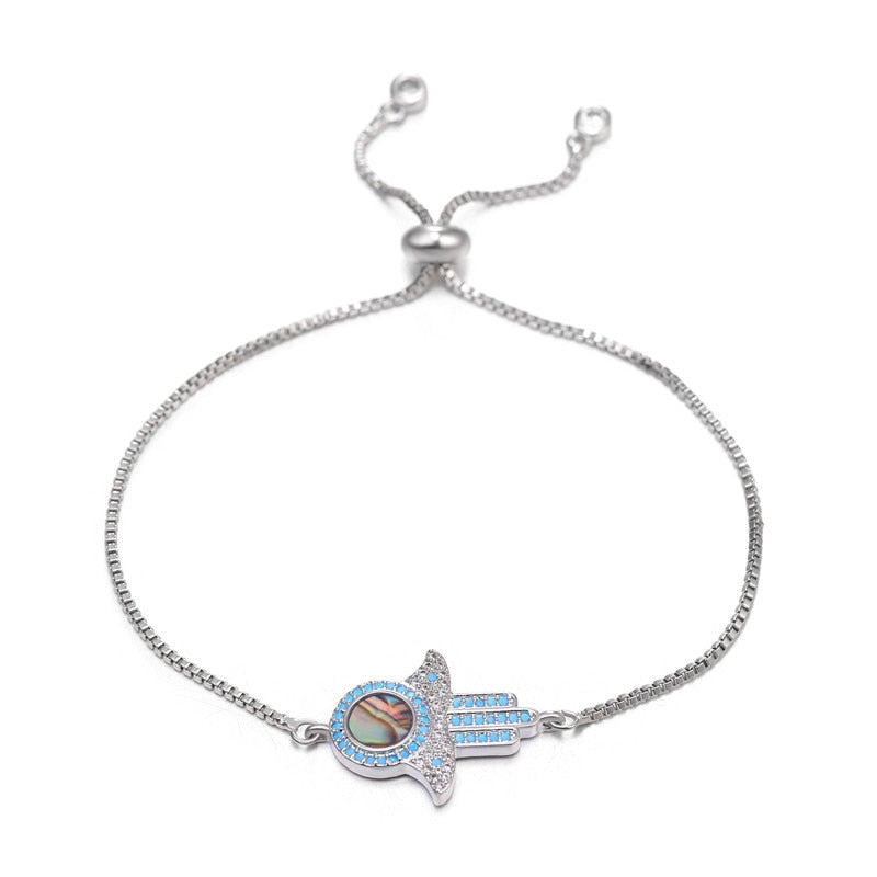 Peris Gems White Gold 8 / Adjustable Chains Enamel Hollow Hamsa Hand Evil Eye Bracelets Unisex SHEIN Amazon Temu