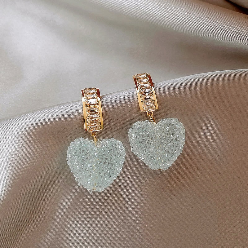 Peris Gems White Love Pink Heart Dangle Earrings | Candy Style Women&