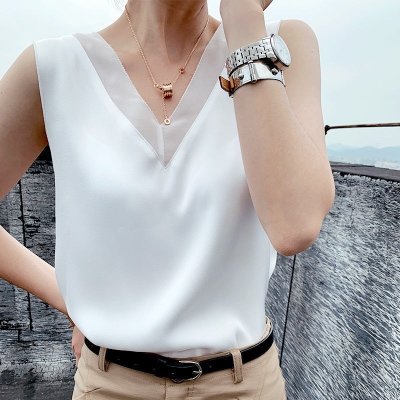 Peris Gems White / M Tunic Satin No Sleeve Shirt for Women | Elegant Silk Tops SHEIN Amazon Temu