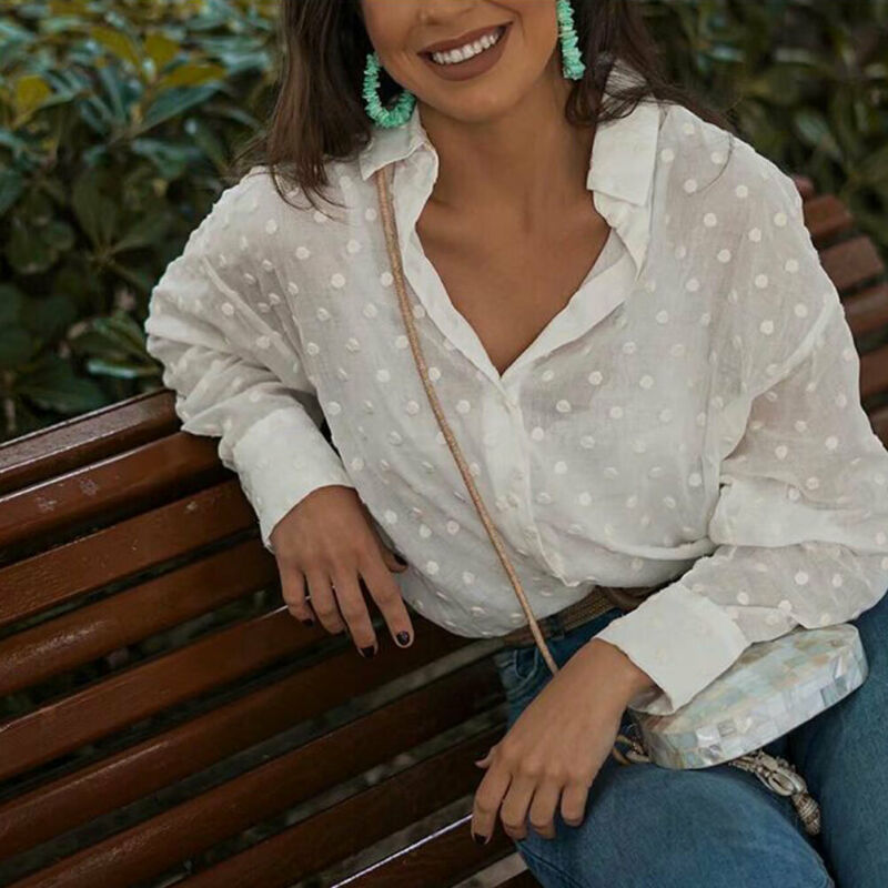 Peris Gems White Polka Dot Blouse for Women | Long Sleeve Shirt SHEIN Amazon Temu