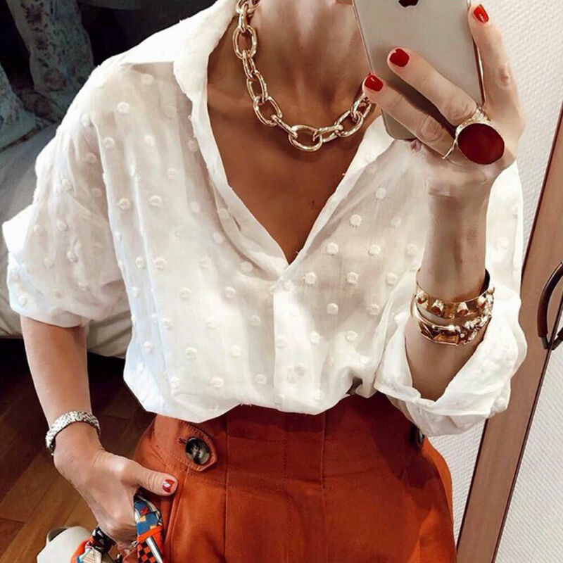 Peris Gems White Polka Dot Blouse for Women | Long Sleeve Shirt SHEIN Amazon Temu