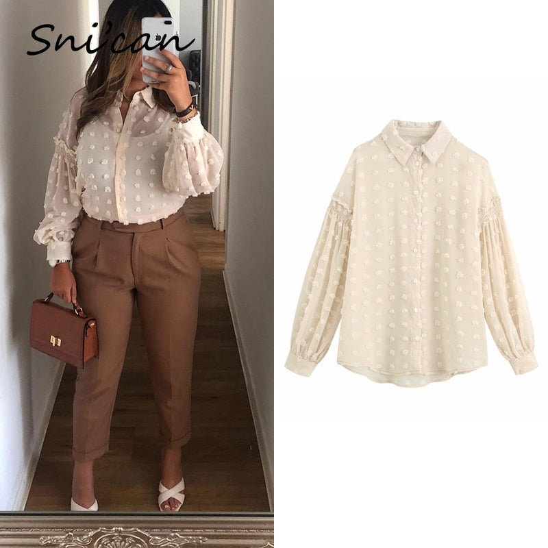 Peris Gems White Polka Dot Long Sleeve Shirt for Women | Button Up Blouse White Polka Dot Long Sleeve Shirt for Women Button Up Blouse SHEIN Amazon Temu