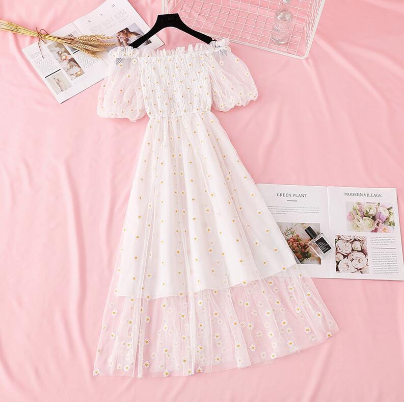 Peris Gems White / S Daisy Flower Embroidered Off Shoulder French Dress for Women SHEIN Amazon Temu