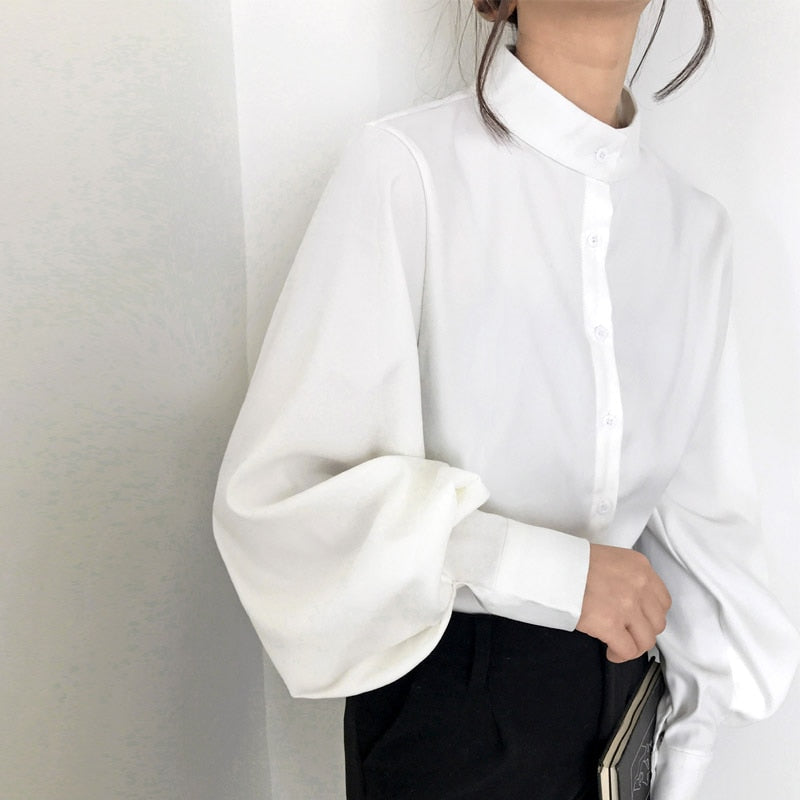 Peris Gems White / S Lantern Sleeve Blouse for Women | Solid Button Up Collar Shirt for Women SHEIN Amazon Temu