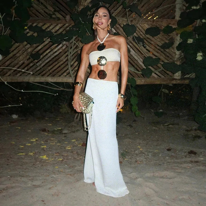 Peris Gems White / S Metal Strapless Bikinis Halter Top Split Skirt Two Pieces Set Women Swimsuits Swimwear Hanging Neck Vacation Beach Mesh Dress Metal Strapless Bikinis Halter Top Split Skirt Two Pieces Set Women Swimsuits Swimwear Hanging Neck Vacation Beach Mesh Dress SHEIN Amazon Temu