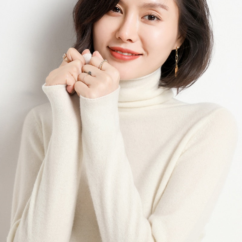 Peris Gems White / S Pure Wool Winter Sweater for Women | Solid Slim Turtleneck Sweater Pure Wool Winter Sweater for Women | Solid Slim Sweater SHEIN Amazon Temu