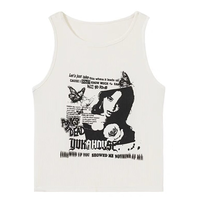 Peris Gems White / S Sleeveless Grunge Print Tank Top for Women | Women&