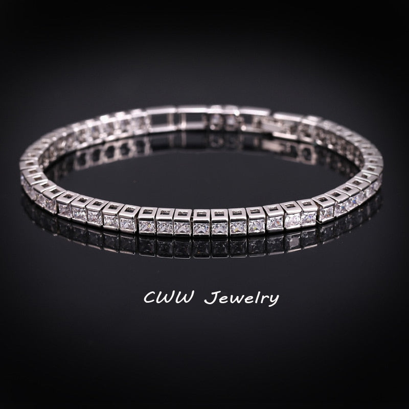 Peris Gems White Square Diamond Tennis Bracelet for Women | Silver Fashion Bracelet for Women SHEIN Amazon Temu