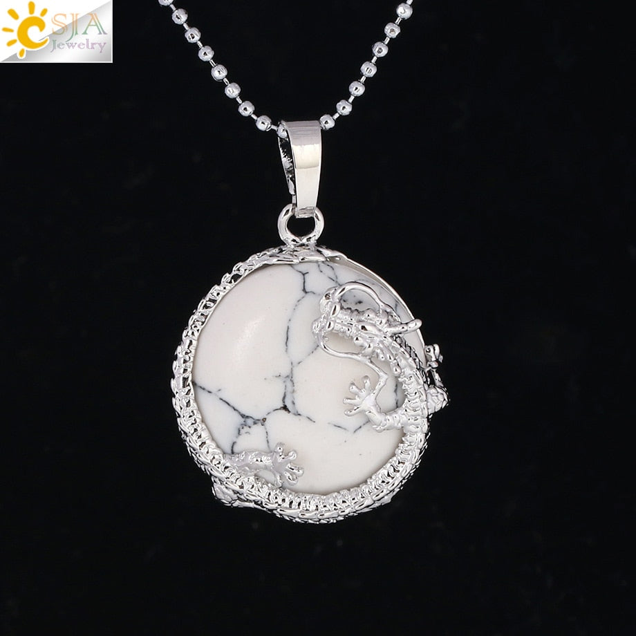 Peris Gems White Turquoise Dragon Pendant Necklace for Women | Silver Quartz Stone Necklace for Women SHEIN Amazon Temu