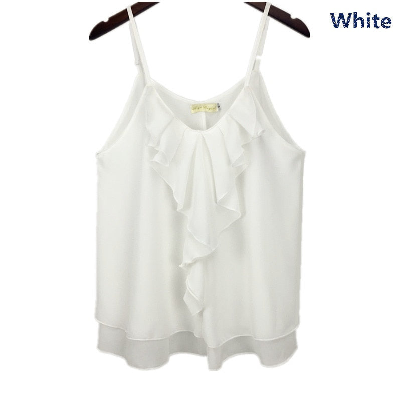 Peris Gems White / XS Spaghetti Strap Chiffon Shirt for Women | Comfortable Shirt for Women Sleeveless SHEIN Amazon Temu
