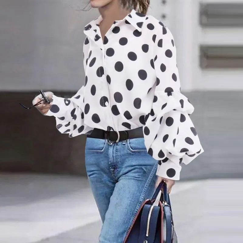 Peris Gems White / XXXL Polka Dot Lantern Long Sleeve Shirt for Women SHEIN Amazon Temu