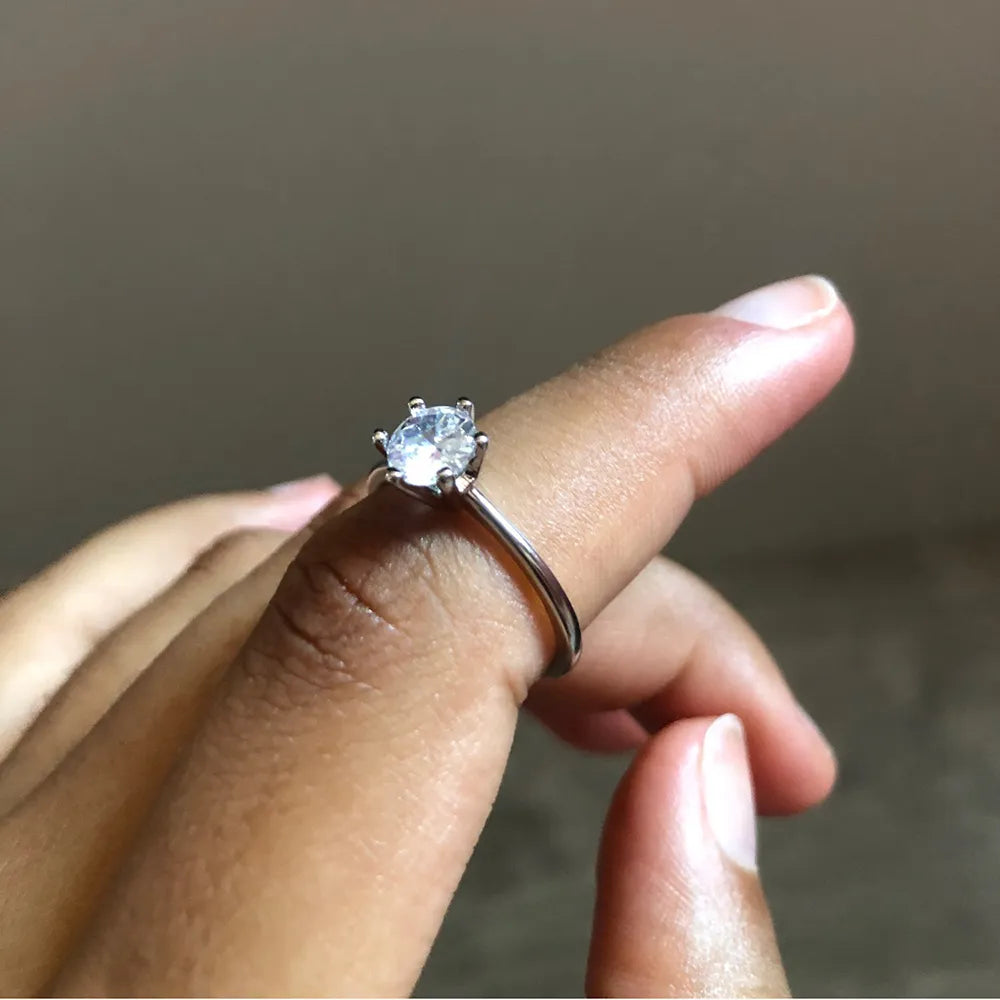Peris Gems WhiteGold Clear / 5.5 Rose Gold Six-Pronged Diamond Ring for Women SHEIN Amazon Temu