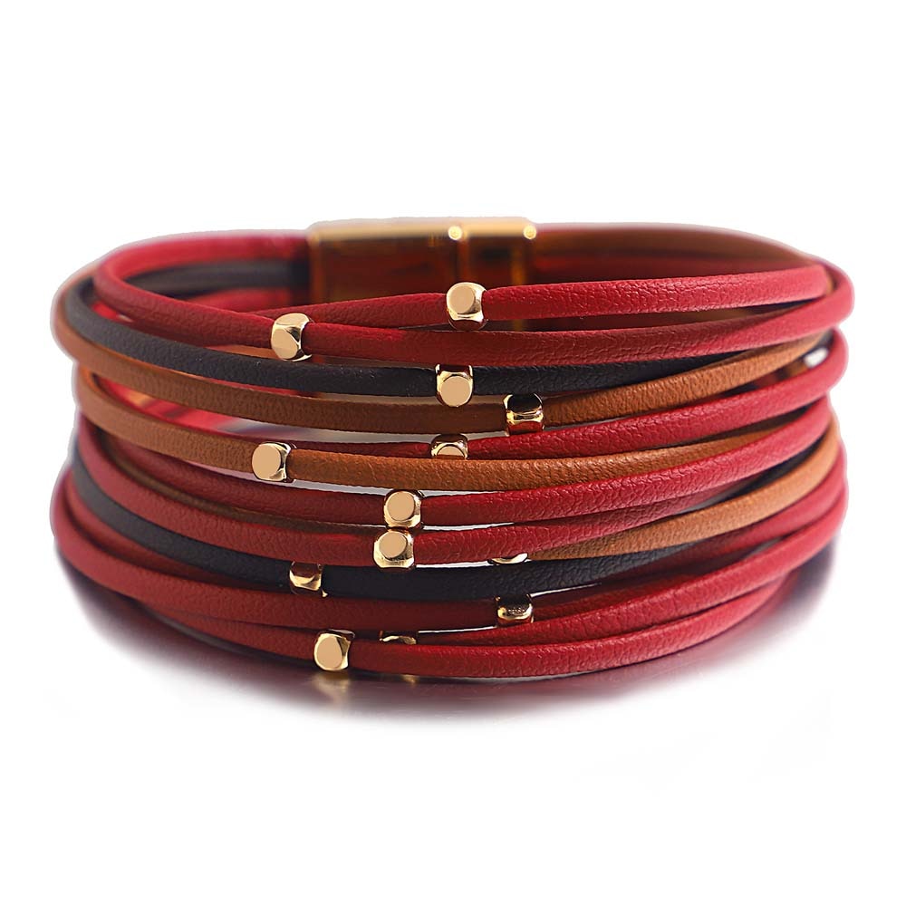 Peris Gems Wine Red Wide Multilayered Leather Bracelets for Women SHEIN Amazon Temu