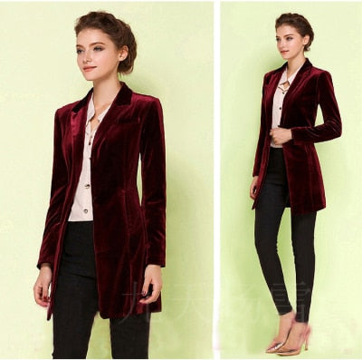 Peris Gems Wine Red / XS Long Slim Fit Velvet Blazer for Women | Velvet Suit Coat SHEIN Amazon Temu