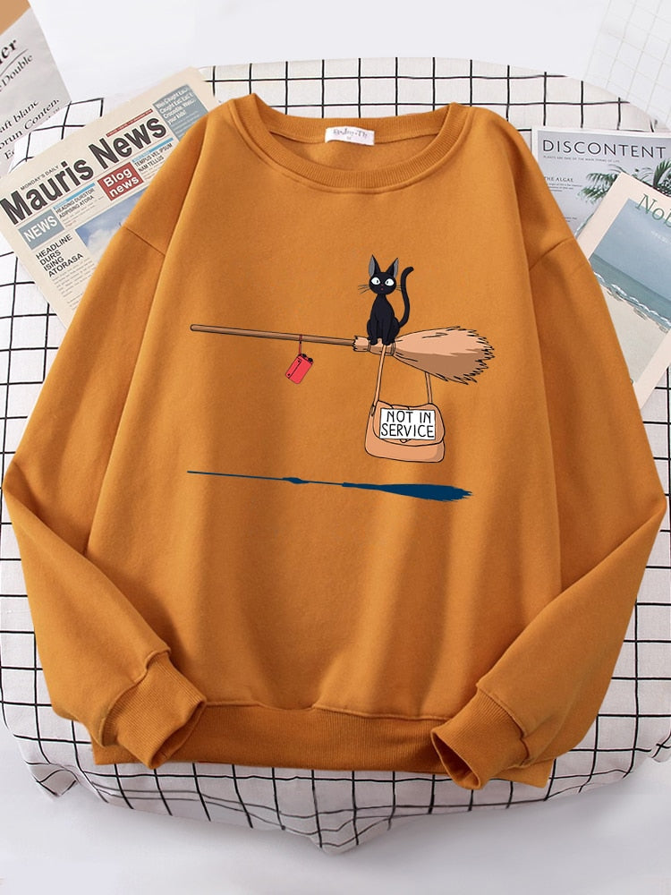 Peris Gems Witch Cat Not In Service Print Sweatshirt for Women | Casual Crewneck Loose Shirt Witch Cat Not In Service Print Sweatshirt for Women SHEIN Amazon Temu