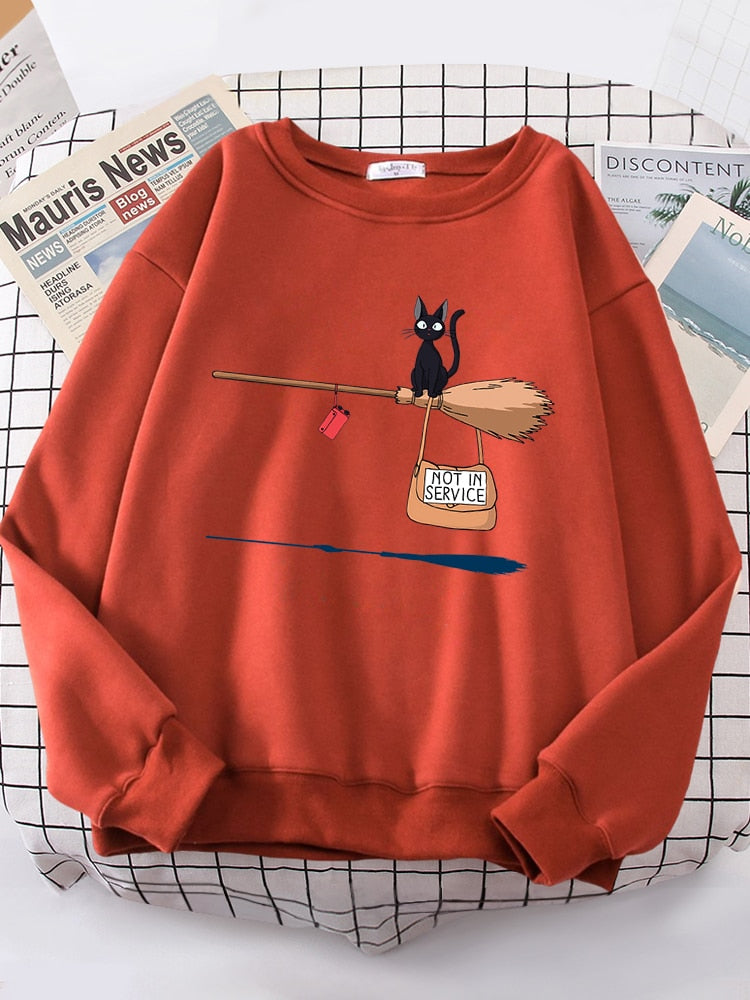 Peris Gems Witch Cat Not In Service Print Sweatshirt for Women | Casual Crewneck Loose Shirt Witch Cat Not In Service Print Sweatshirt for Women SHEIN Amazon Temu