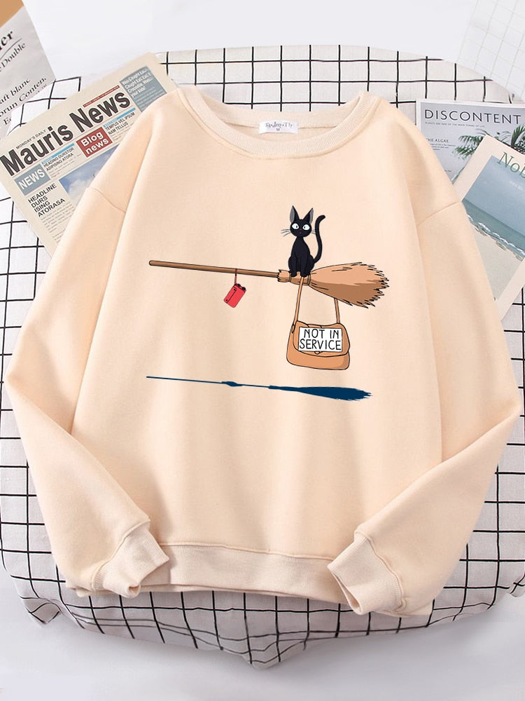 Peris Gems Witch Cat Not In Service Print Sweatshirt for Women | Casual Crewneck Loose Shirt Witch Cat Not In Service Print Sweatshirt for Women SHEIN Amazon Temu