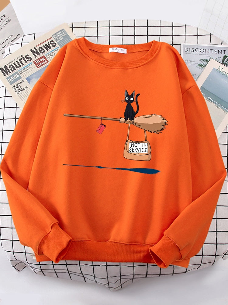 Peris Gems Witch Cat Not In Service Print Sweatshirt for Women | Casual Crewneck Loose Shirt Witch Cat Not In Service Print Sweatshirt for Women SHEIN Amazon Temu