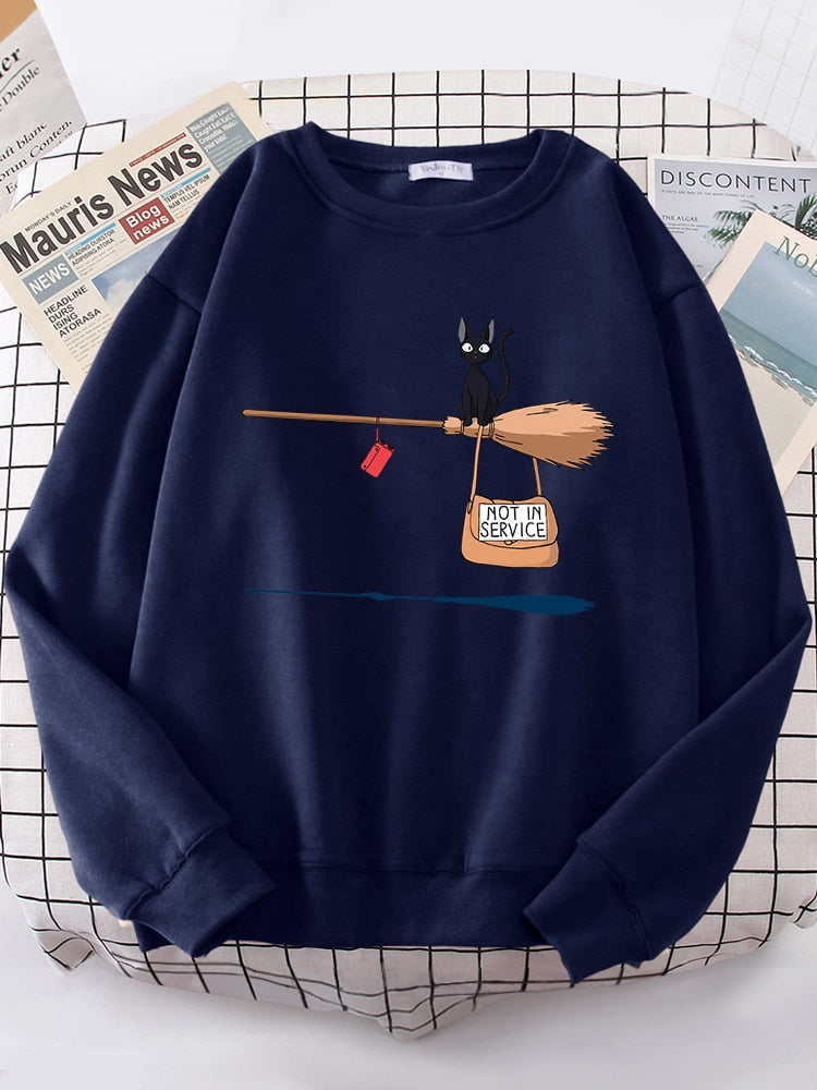 Peris Gems Witch Cat Not In Service Print Sweatshirt for Women | Casual Crewneck Loose Shirt Witch Cat Not In Service Print Sweatshirt for Women SHEIN Amazon Temu