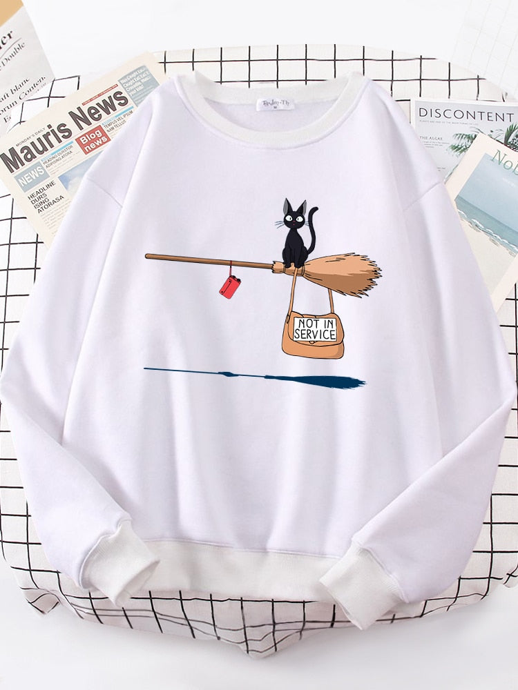 Peris Gems Witch Cat Not In Service Print Sweatshirt for Women | Casual Crewneck Loose Shirt Witch Cat Not In Service Print Sweatshirt for Women SHEIN Amazon Temu