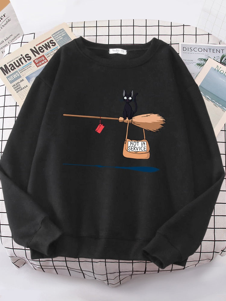 Peris Gems Witch Cat Not In Service Print Sweatshirt for Women | Casual Crewneck Loose Shirt Witch Cat Not In Service Print Sweatshirt for Women SHEIN Amazon Temu