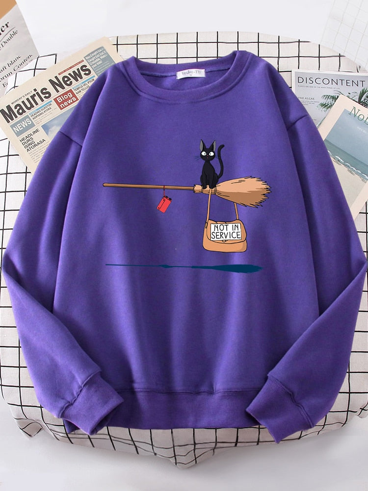 Peris Gems Witch Cat Not In Service Print Sweatshirt for Women | Casual Crewneck Loose Shirt Witch Cat Not In Service Print Sweatshirt for Women SHEIN Amazon Temu