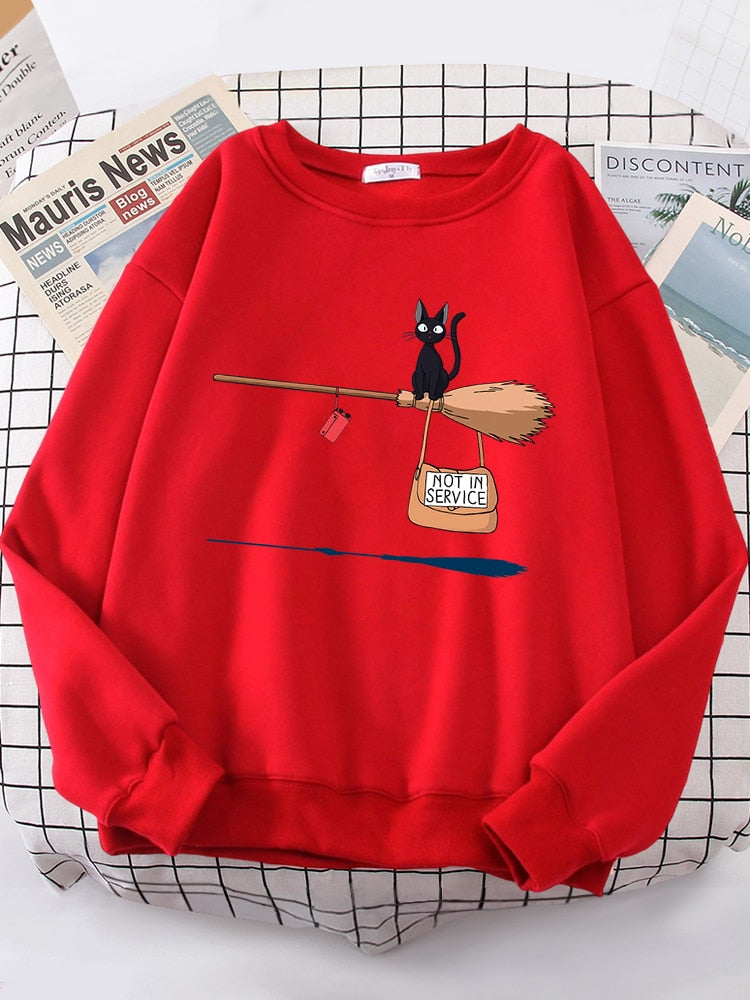 Peris Gems Witch Cat Not In Service Print Sweatshirt for Women | Casual Crewneck Loose Shirt Witch Cat Not In Service Print Sweatshirt for Women SHEIN Amazon Temu