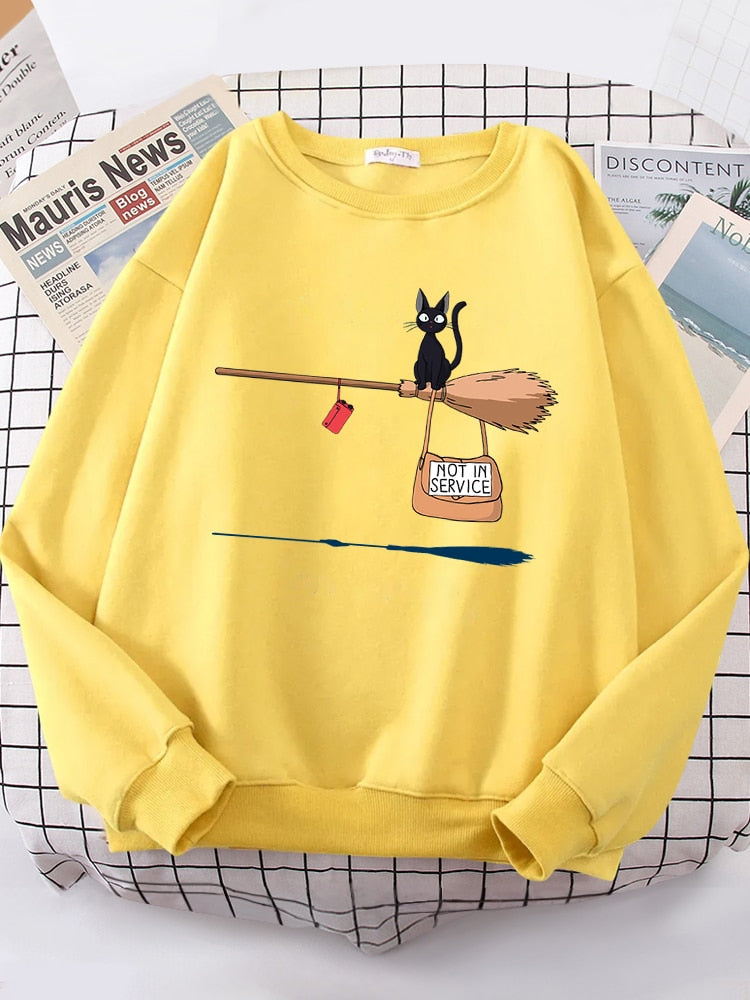 Peris Gems Witch Cat Not In Service Print Sweatshirt for Women | Casual Crewneck Loose Shirt Witch Cat Not In Service Print Sweatshirt for Women SHEIN Amazon Temu