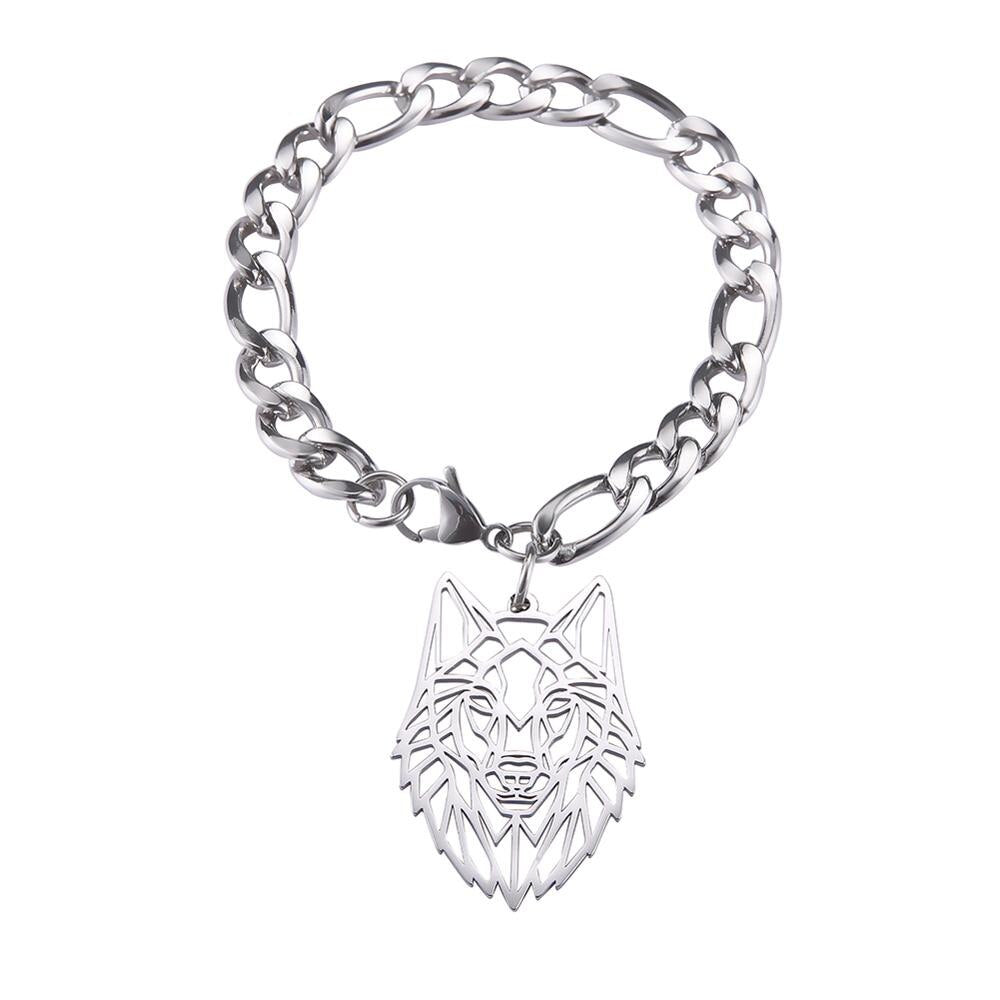 Peris Gems Wolf Bracelet / 20cm Silver Cuban Figaro Chain Wolf Pendant Bracelets Unisex SHEIN Amazon Temu