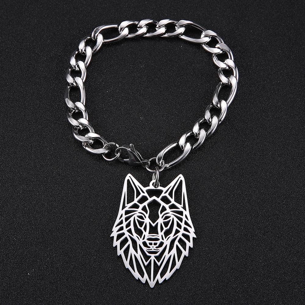 Peris Gems Wolf Bracelet / 20cm Silver Cuban Figaro Chain Wolf Pendant Bracelets Unisex SHEIN Amazon Temu