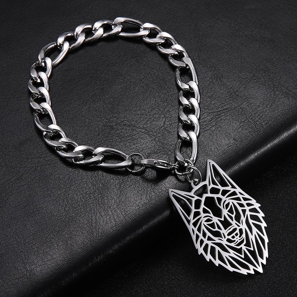 Peris Gems Wolf Bracelet / 20cm Silver Cuban Figaro Chain Wolf Pendant Bracelets Unisex SHEIN Amazon Temu
