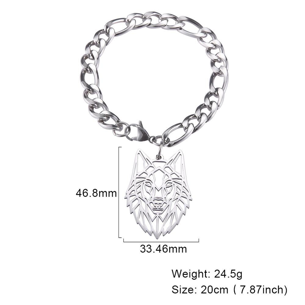 Peris Gems Wolf Bracelet / 20cm Silver Cuban Figaro Chain Wolf Pendant Bracelets Unisex SHEIN Amazon Temu