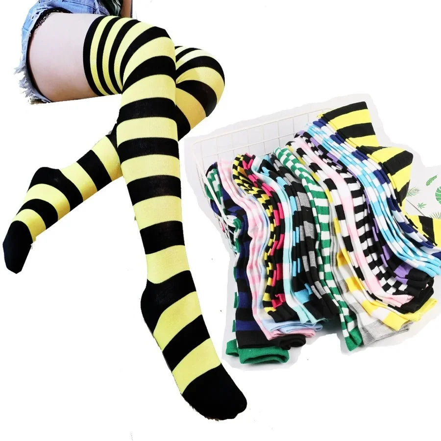 Peris Gems Womens Striped Thigh High Stockings Ladies Girls Black White pink Long Over Above Knee Socks Cosplay Lolita Harajuku Y2k 2025 Womens Striped Thigh High Stockings Ladies Girls Black White pink Long Over Above Knee Socks Cosplay Lolita Harajuku Y2k 2025 SHEIN Amazon Temu
