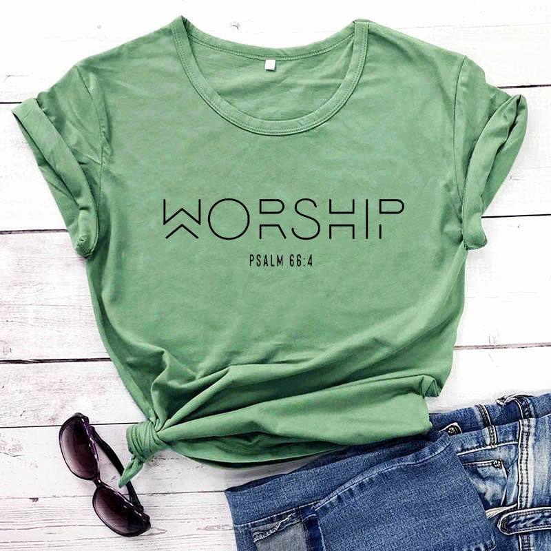 Peris Gems Worship Psalm Verse 66:4 T-Shirt for Women | Cotton Faith Shirts Worship Psalm Verse 66:4 T-Shirt for Women | Faith Shirts SHEIN Amazon Temu