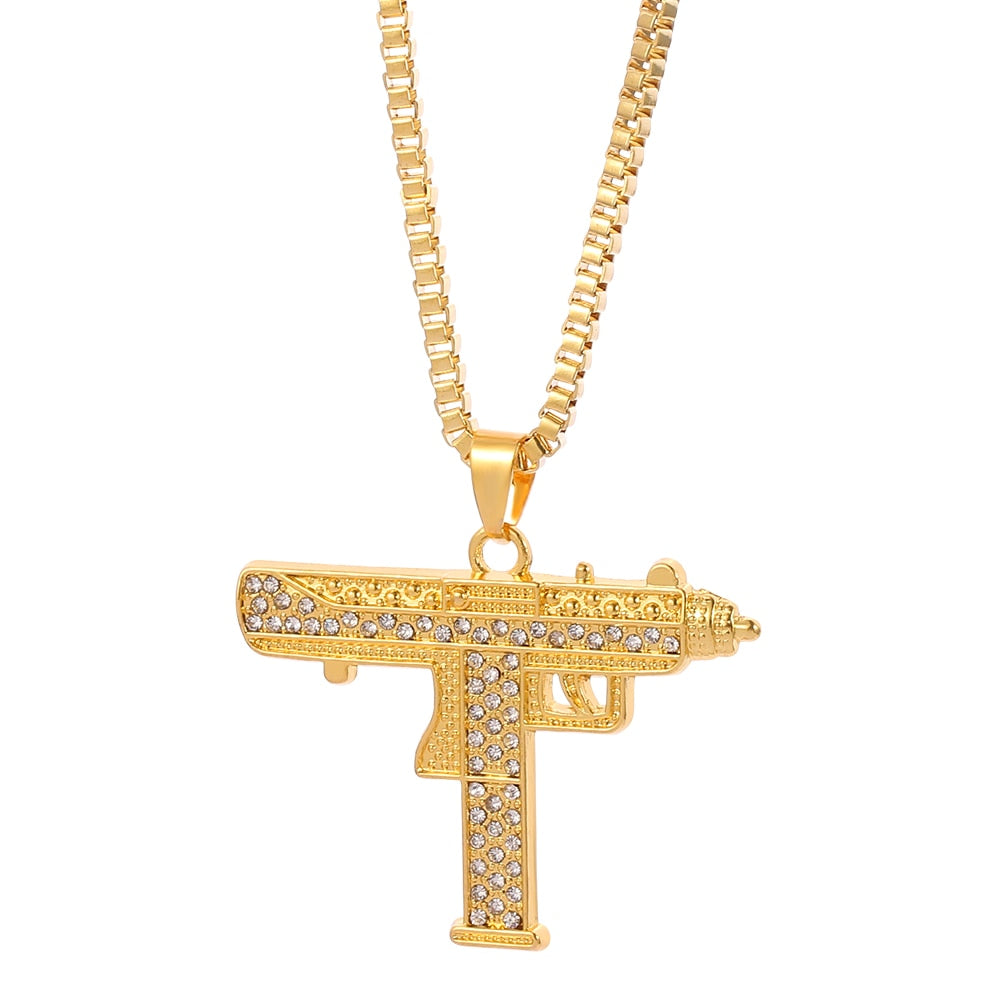 Peris Gems XL0538 Gold Uzi Necklaces Unisex | Goth Hip-Hop Gun Jewelry SHEIN Amazon Temu