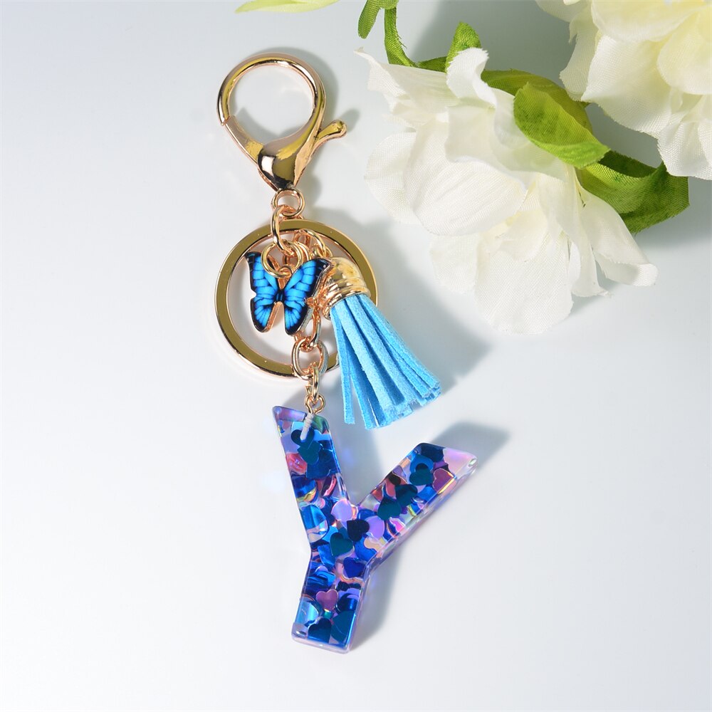 Peris Gems Y Blue Acrylic Letter and Butterfly Keychain | Initial Keychains Blue Acrylic Letter and Butterfly Keychain Initial Keychains SHEIN Amazon Temu