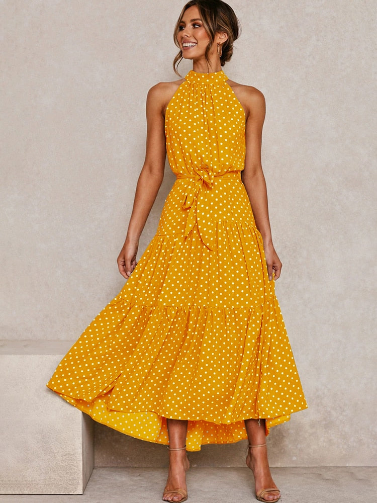 Peris Gems Yellow 100 Polyester / L Long Strapless Polka Dot Casual Dresses - Cute Summer Sundresses SHEIN Amazon Temu