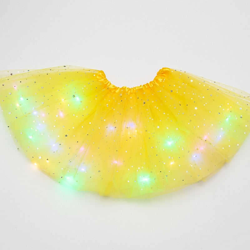 Peris Gems yellow / 3-12 years old LED Glowing Kid Girls Princess Tutu Skirts | Children Dancing Miniskirt LED Glowing Kid Girls Princess Tutu Skirts Dancing Miniskirt SHEIN Amazon Temu