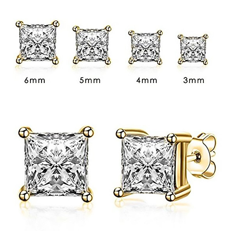 Peris Gems Yellow / 3mm Sterling Silver Stud Earrings for Women | 4-Claw Square Diamond Zirconia Earring Sterling Silver Stud Earrings for Women | 4-Claw Diamond SHEIN Amazon Temu