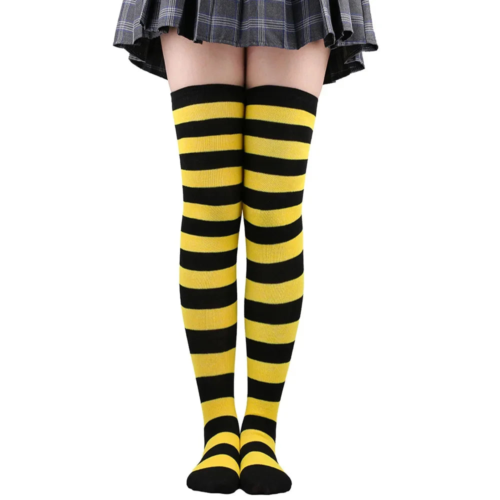 Peris Gems Yellow black wide 6 / One Size Womens Striped Thigh High Stockings Ladies Girls Black White pink Long Over Above Knee Socks Cosplay Lolita Harajuku Y2k 2025 Womens Striped Thigh High Stockings Ladies Girls Black White pink Long Over Above Knee Socks Cosplay Lolita Harajuku Y2k 2025 SHEIN Amazon Temu